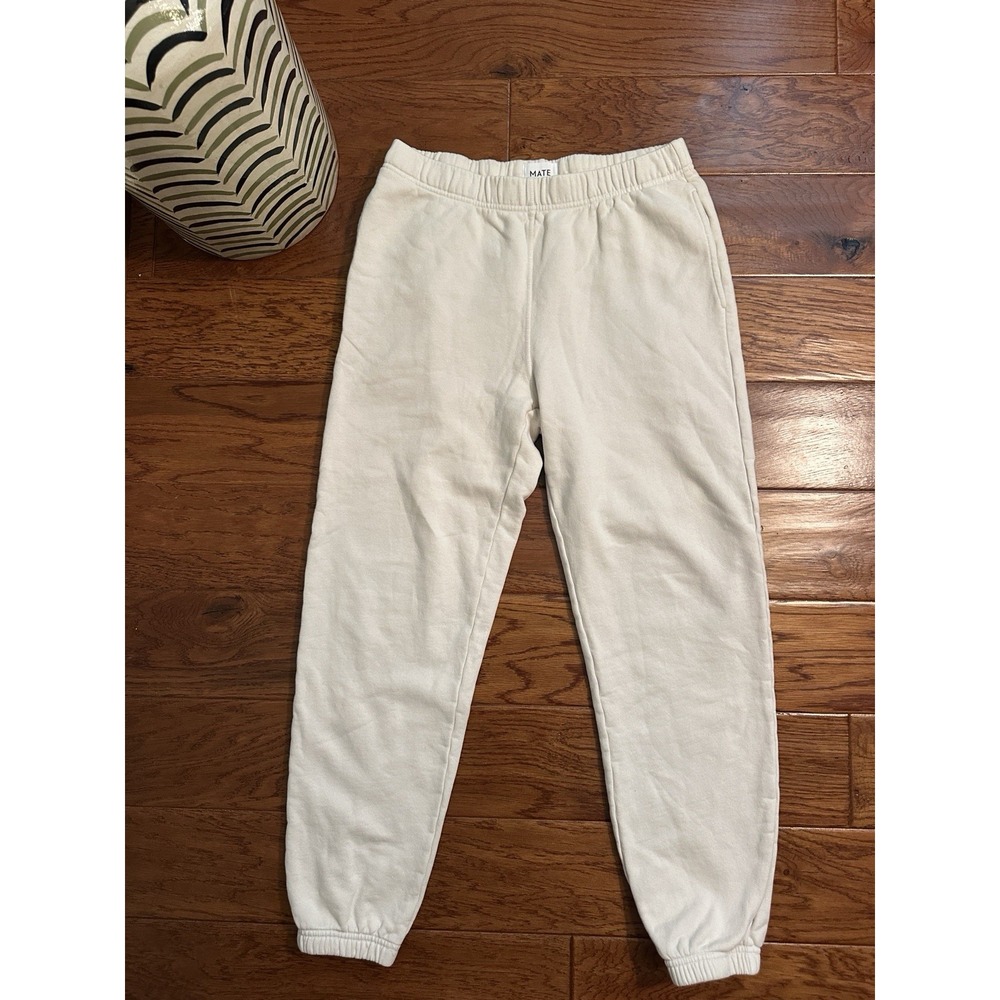 MATE The Label Organic Cotton Sweatpants Size S Bone Cream Joggers Made in LA